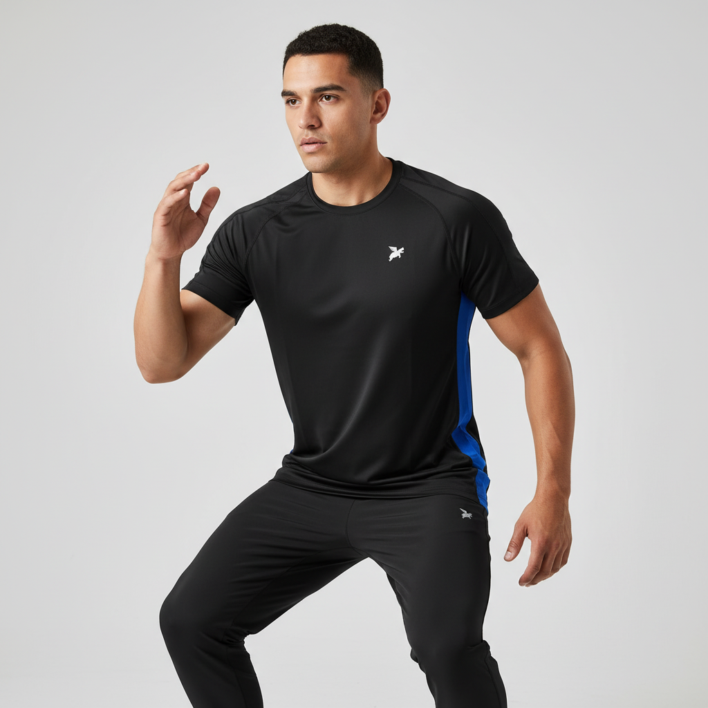 Fitness trøje Charlie  Sort med blå stribe